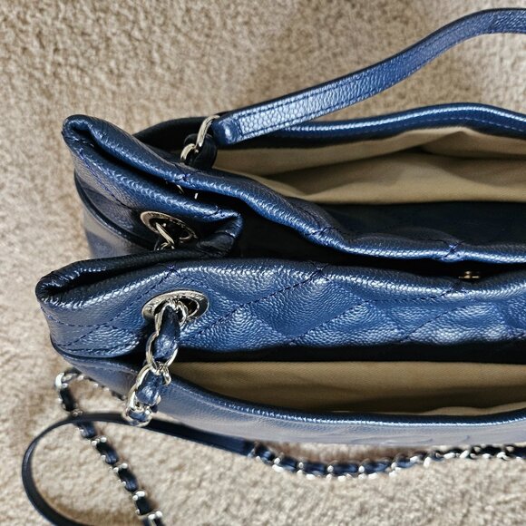 EUC Chanel Blue Lambskin with Quilting & Silver chains Tote Bag - Picture 4 of 17